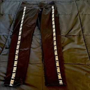 Black Womens Leggings with Pink Stripe by PINK Victoria's Secret